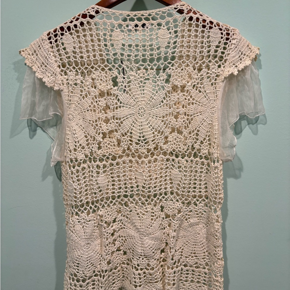 Style brand macrame beaded short sleeved top